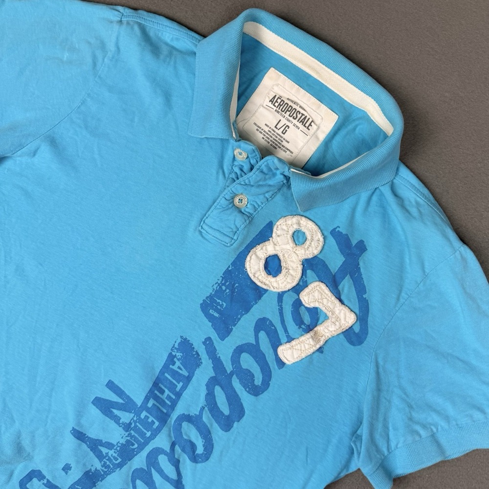 Aeropostale Men's Large Polo Shirt Blue Aero 87 New York Casual Mallcore Y2K